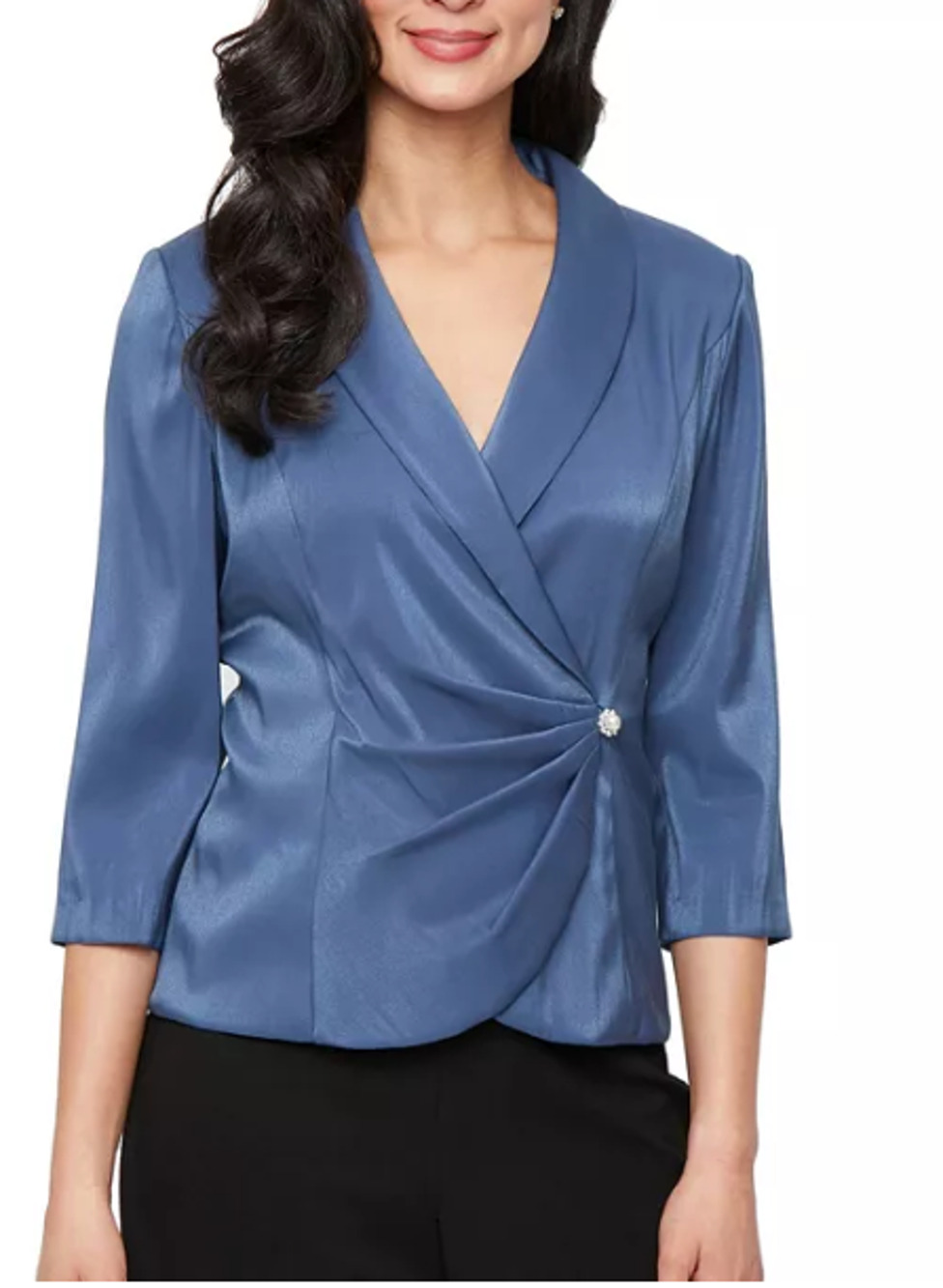 Alex Evenings Women 3/4-Sleeve Jersey Jacket Wedgewood L